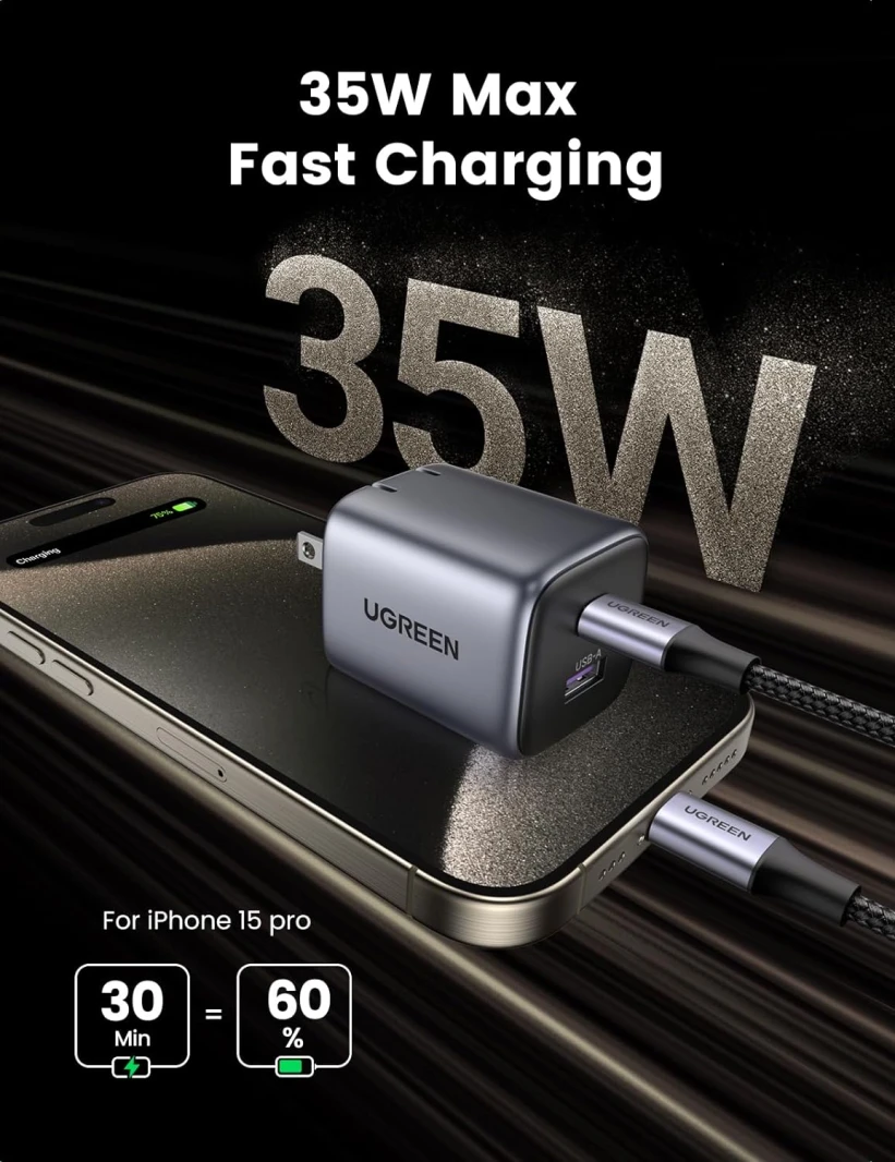 شاحن حائط UGREEN Nexode 35W USB-C وUSB-A PD GaN