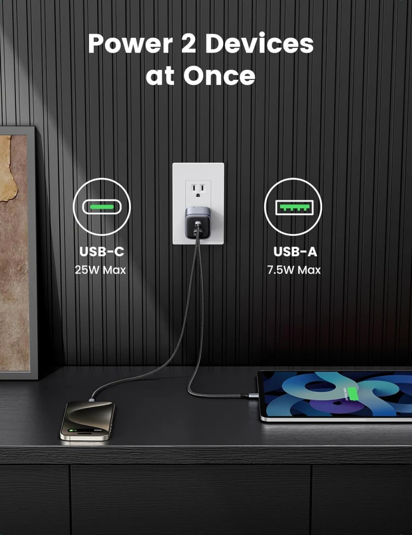 شاحن حائط UGREEN Nexode 35W USB-C وUSB-A PD GaN