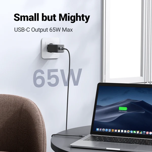 شاحن حائط UGREEN Nexode 65W USB C GaN 3 منافذ - أسود
