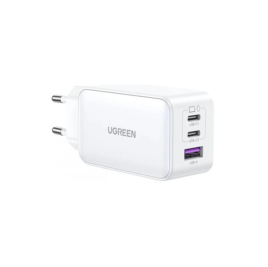 شاحن حائط UGREEN Nexode 65W USB C GaN 3 منافذ - أبيض