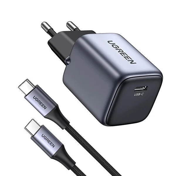 شاحن حائط UGREEN Nexode Mini 30W USB-C PD + كابل USB C مضفر بطول 1 متر