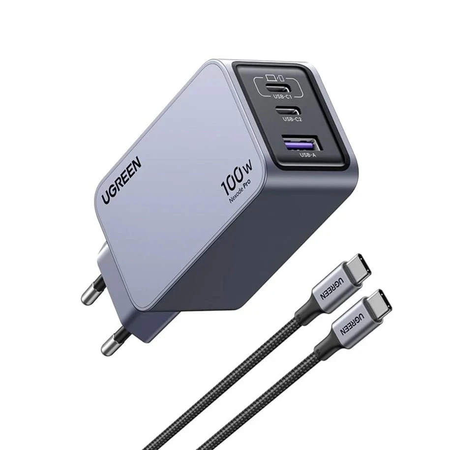 UGREEN Nexode Pro 100W USB C GaN 3-Ports Wall Charger with C to C Cable 1M