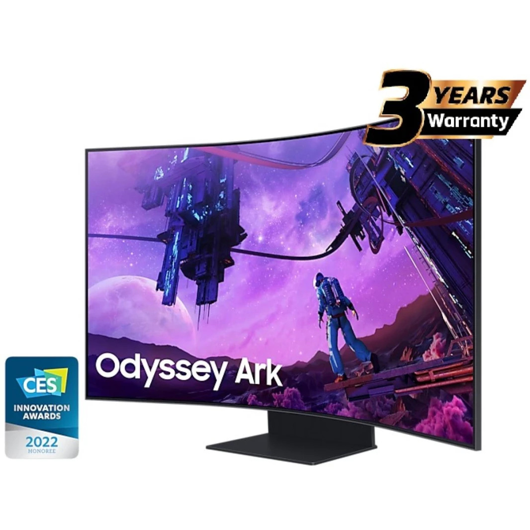 شاشة Samsung Odyssey ARK Smart 55" 4K UHD Curved Quantum Matrix Mini-Led، 165 هرتز 1 مللي ثانية (GTG)، HDR 2000، تغطية 95% DCI ألوان PRO، FreeSync Premium Pro، مع مكبرات صوت Dolby Atmos