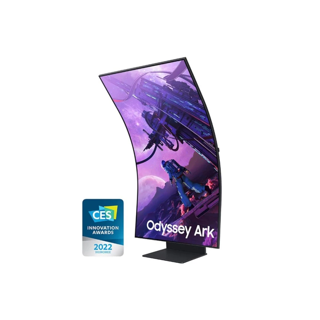 شاشة Samsung Odyssey ARK Smart 55" 4K UHD Curved Quantum Matrix Mini-Led، 165 هرتز 1 مللي ثانية (GTG)، HDR 2000، تغطية 95% DCI ألوان PRO، FreeSync Premium Pro، مع مكبرات صوت Dolby Atmos