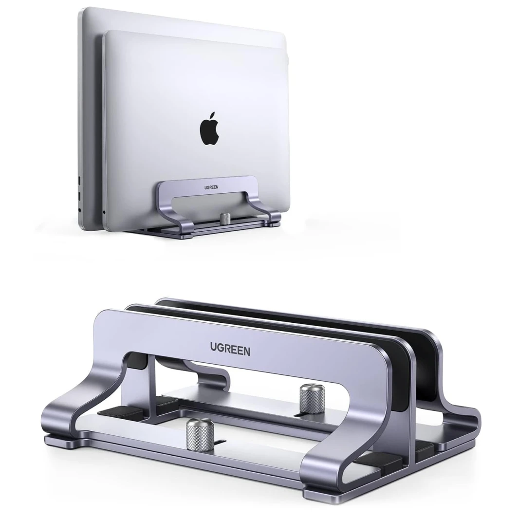 UGREEN Dual Vertical Aluminum Laptop Stand Dock for Up to 17.3 Inch – Silver Gray