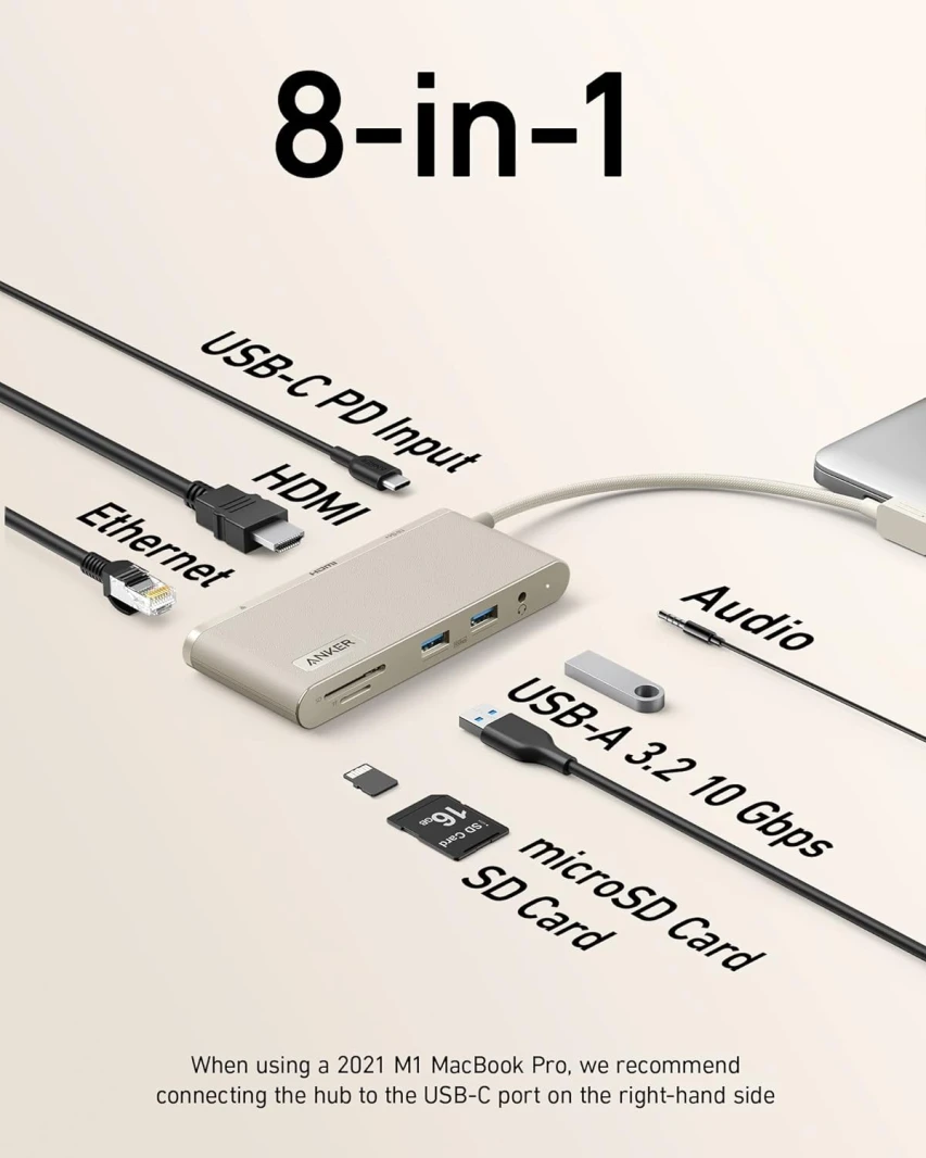 Anker 655 8-in-1 10 Gbps USB-C Hub – Earthy White