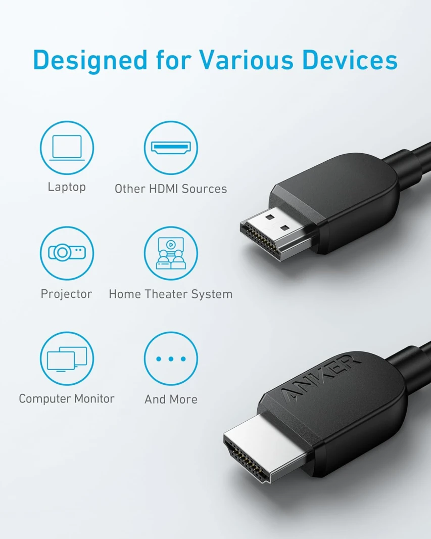 كابل Anker 8K HDMI 2.1 فائق السرعة بسرعة 48 جيجابت في الثانية - 1.8 متر