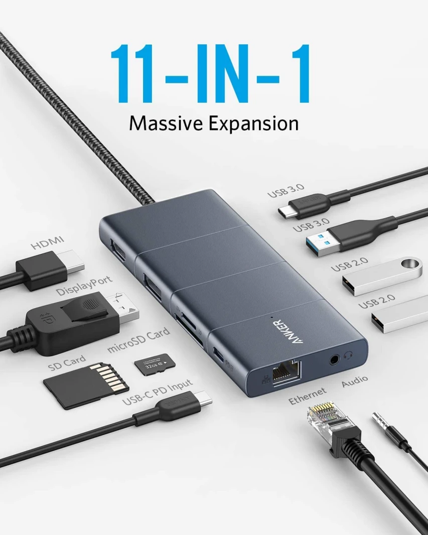 محطة إرساء Anker PowerExpand 11 في 1 بمنفذ USB C