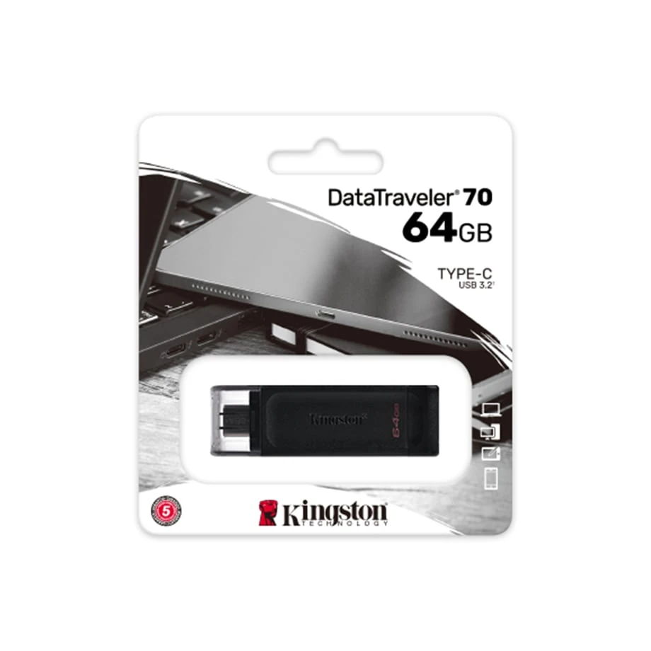 محرك أقراص فلاش Kingston DataTraveler 70 USB-C بسعة 64 جيجابايت