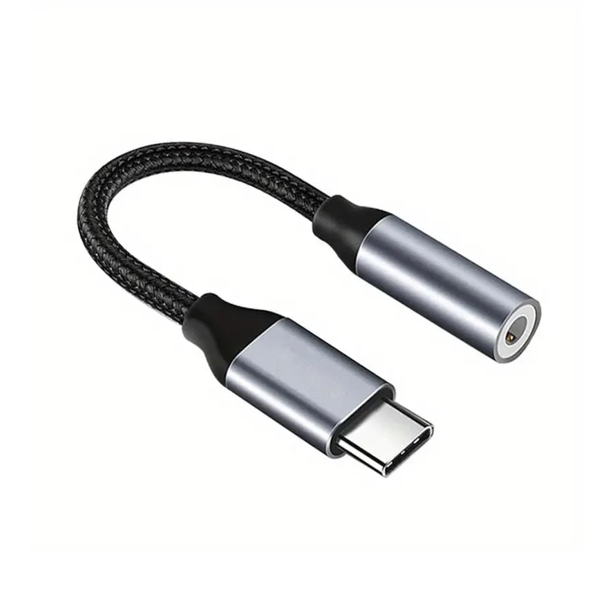 محول مضفر عالي الجودة من USB C إلى سماعة رأس مقاس 3.5 مم