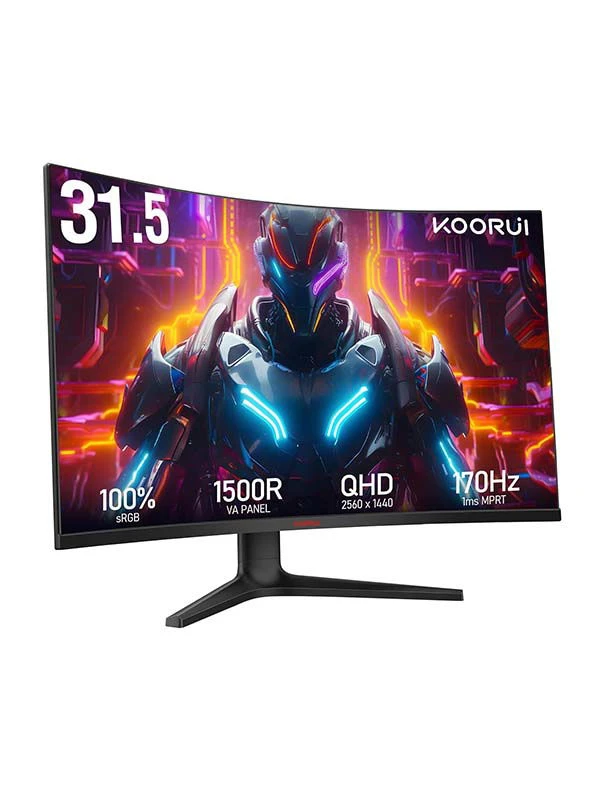 KOORUI 32 inch Curved Gaming Monitor - QHD (2560 x 1440) 2K Display, 170Hz 144Hz Monitor 1500R Curvature GA01