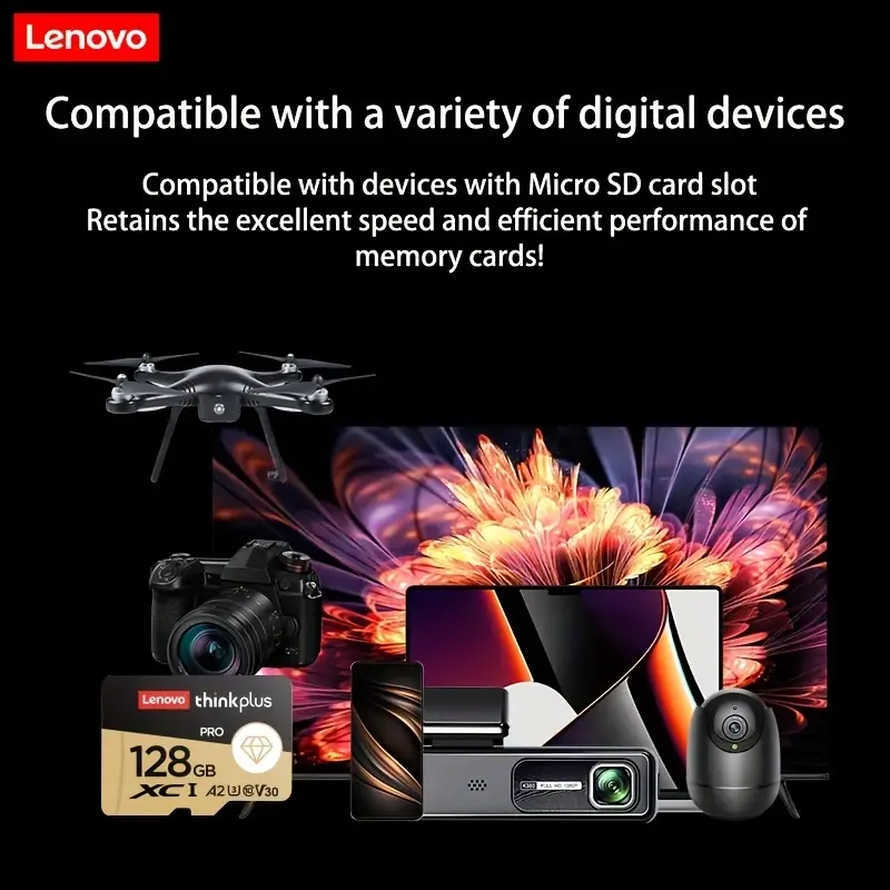 بطاقة ذاكرة Lenovo Thinkplus 128GB عالية السرعة UHS-I، U3، A2، V30 Micro SD