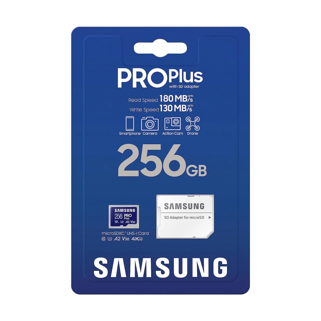 Samsung PRO Plus 256GB Micro SD-Memory-Card + Adapter – 180MB/s 4K UHD (Coming Soon)