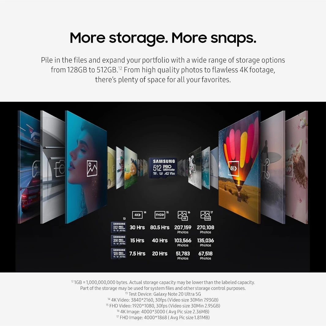 بطاقة ذاكرة Micro SD PRO Ultimate سعة 128 جيجابايت من Samsung مع محول - 200 ميجابايت/ثانية 4K UHD