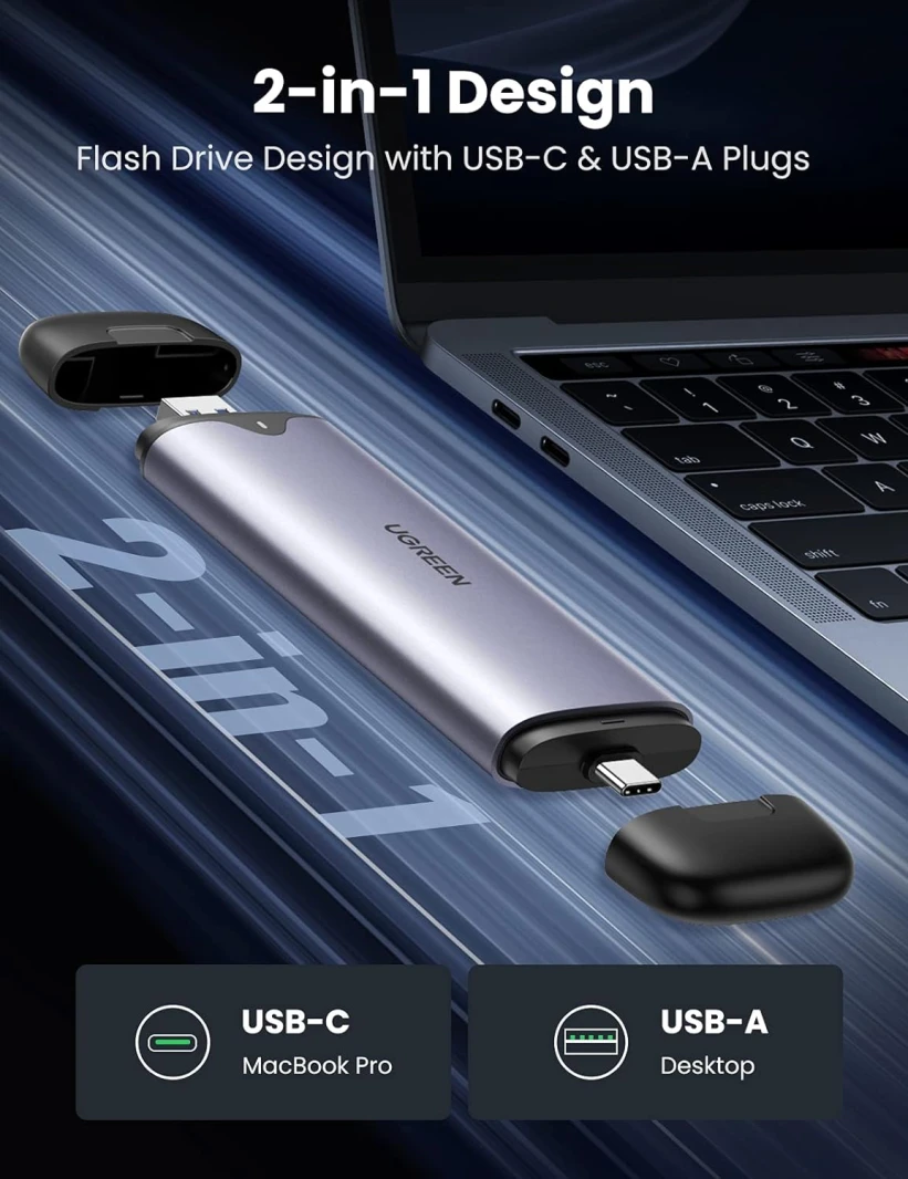 علبة UGREEN USB-A وUSB-C إلى NVMe M.2 SSD