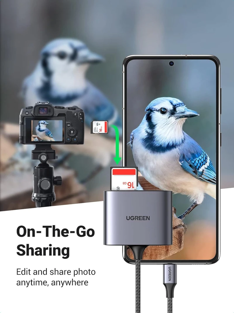 قارئ بطاقات SD USB C 3 في 1 من UGREEN مع USB 2.0