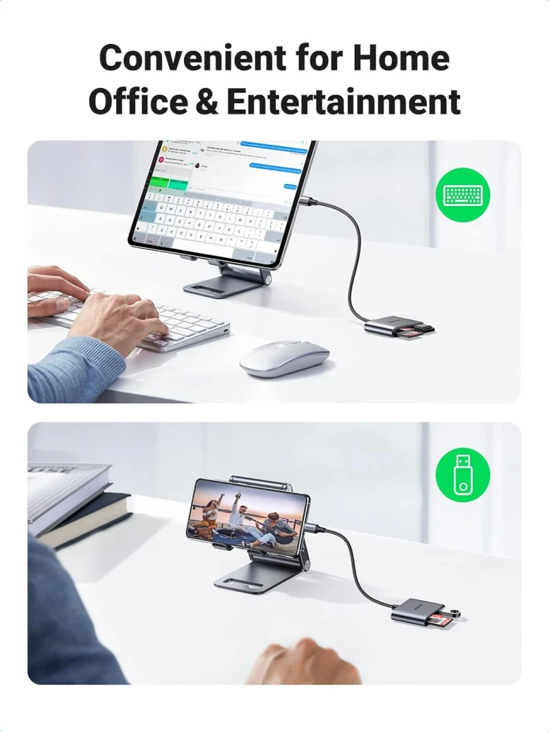 قارئ بطاقات SD USB C 3 في 1 من UGREEN مع USB 2.0
