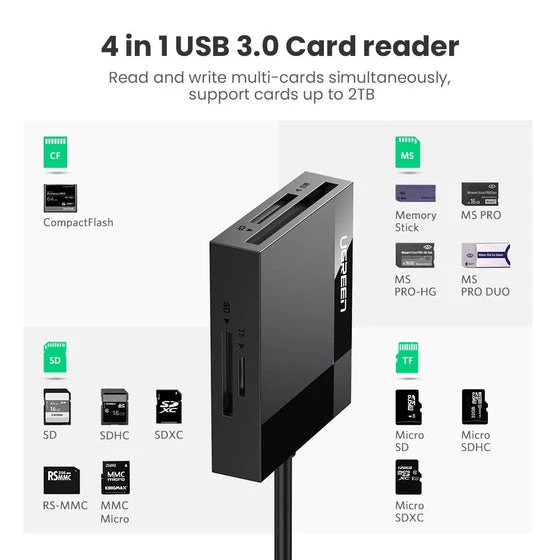 قارئ بطاقات 4 في 1 USB 3.0 SD/TF من UGREEN