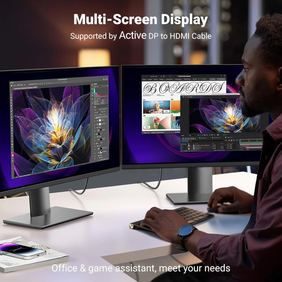 كابل UGREEN 4K@60Hz DisplayPort إلى HDMI – 2 متر