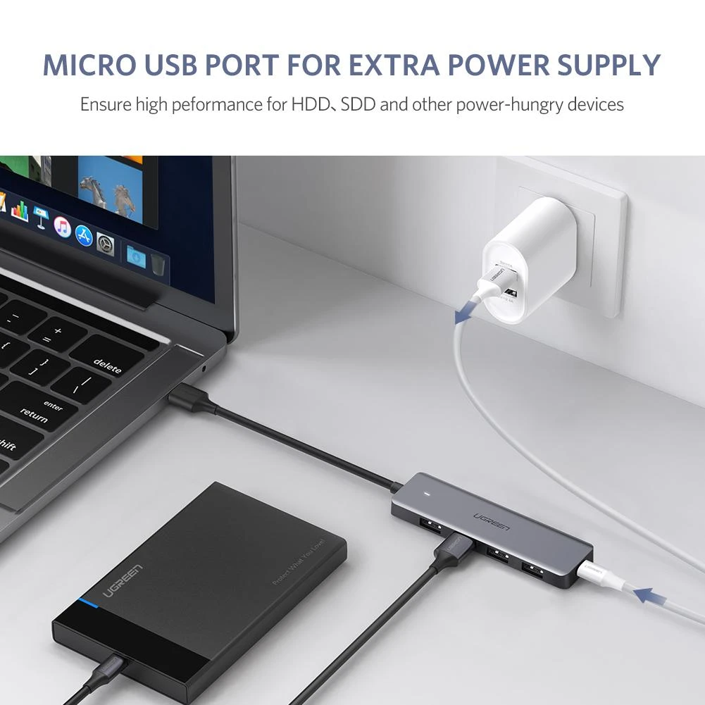 موزع USB 3.0 فائق النحافة من UGREEN مزود بـ 4 منافذ