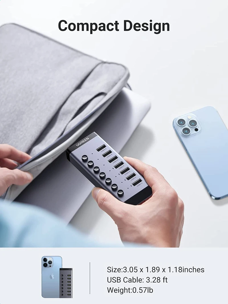 موزع USB 3.0 فردي مزود بـ 7 منافذ من UGREEN (مفتاح موزع شحن ذكي مزود بـ 4 منافذ USB)