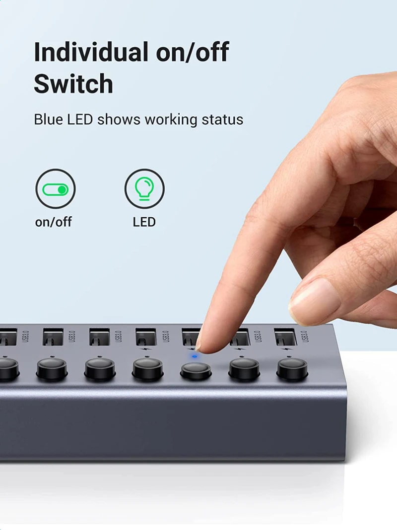 موزع USB 3.0 فردي مزود بـ 7 منافذ من UGREEN (مفتاح موزع شحن ذكي مزود بـ 4 منافذ USB)