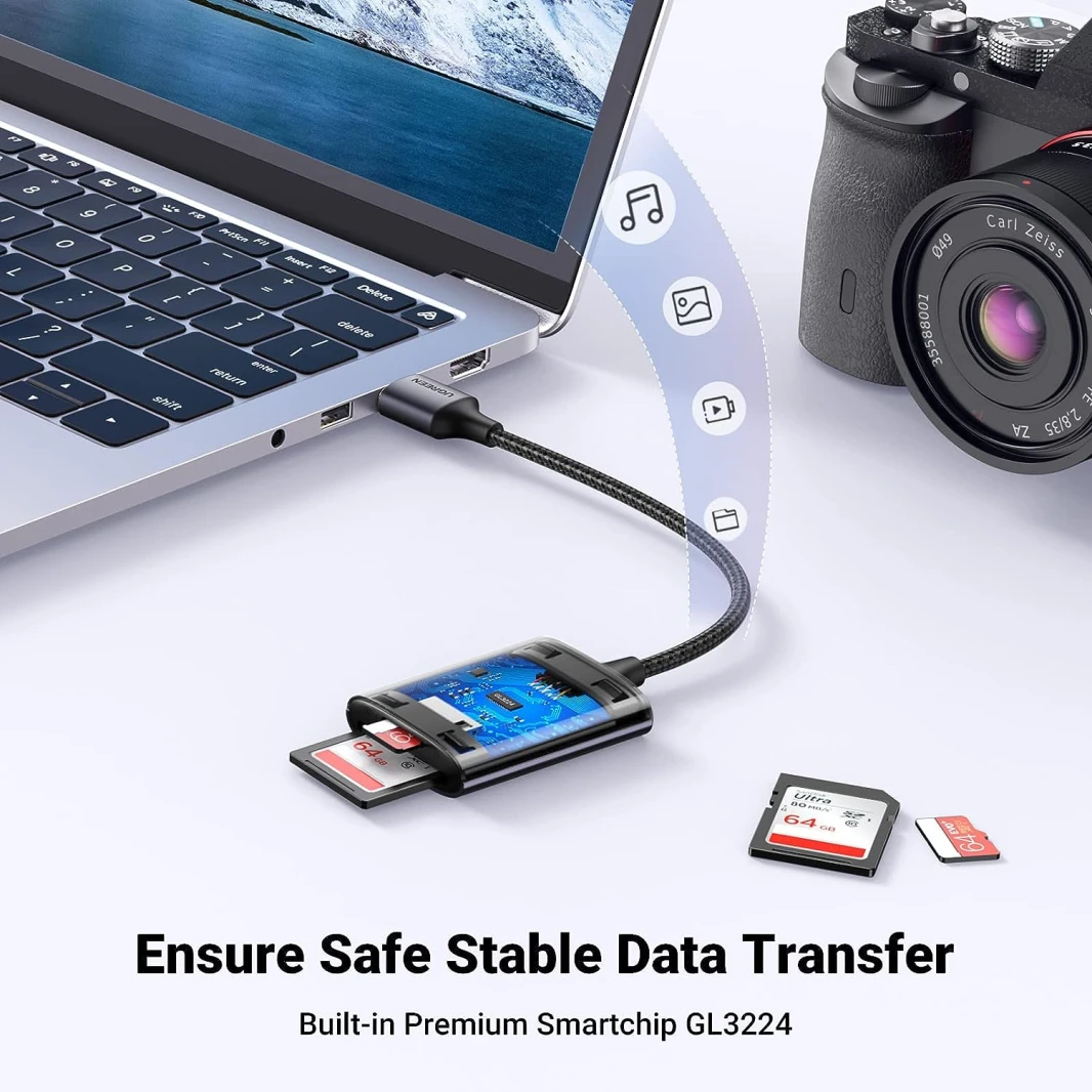 قارئ بطاقات ذاكرة SD 2 في 1 من UGREEN USB 3.0 مصنوع من الألومنيوم
