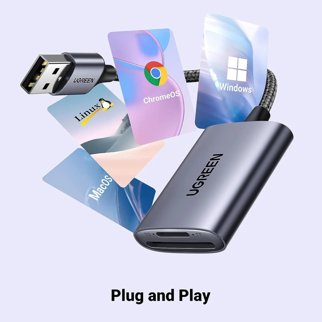 قارئ بطاقات ذاكرة SD 2 في 1 من UGREEN USB 3.0 مصنوع من الألومنيوم
