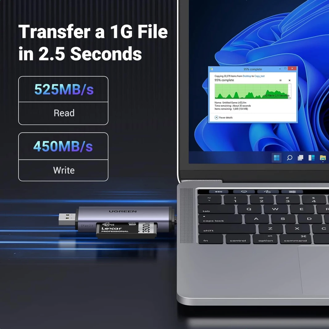 قارئ بطاقات UGREEN USB 3.0 وUSB C إلى C Fast 2.0