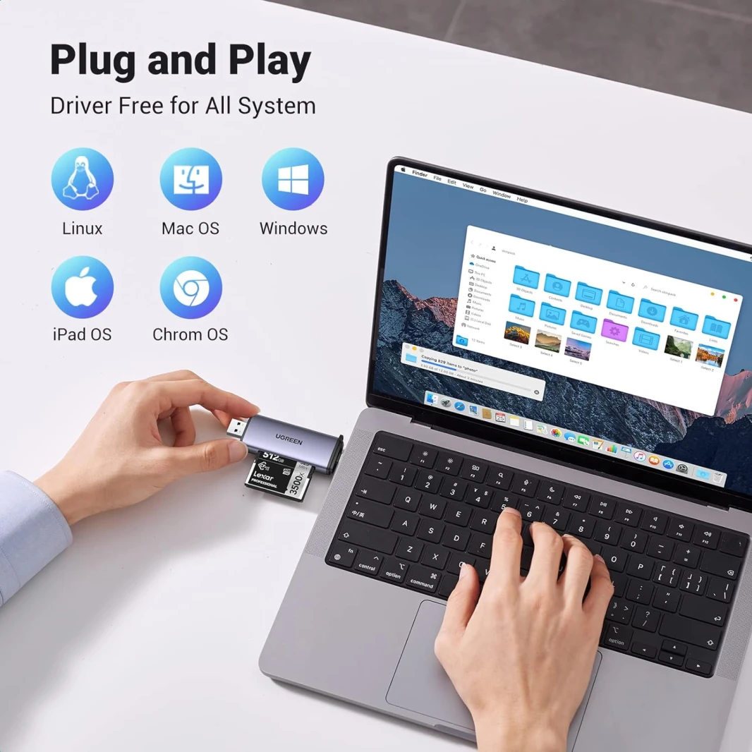 قارئ بطاقات UGREEN USB 3.0 وUSB C إلى C Fast 2.0