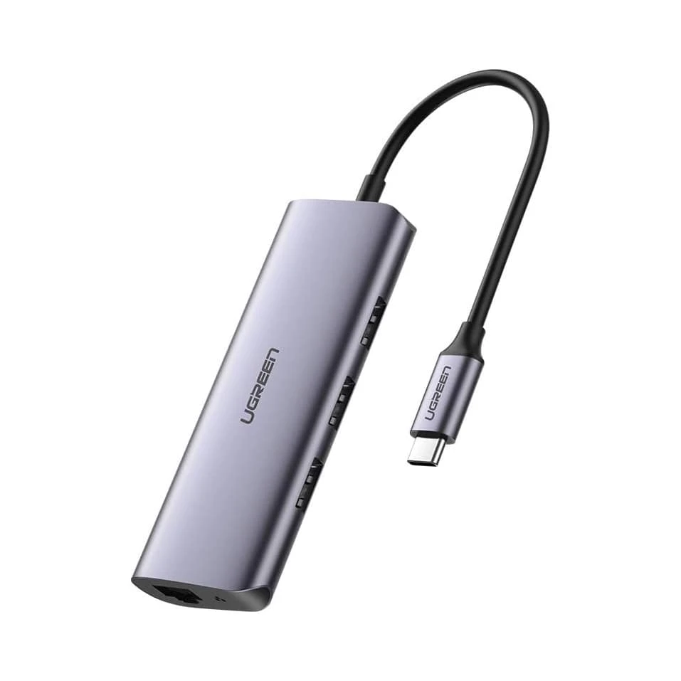 محول USB C إلى Gigabit Ethernet من UGREEN مع موزع USB 3.0 بثلاثة منافذ مع مصدر طاقة