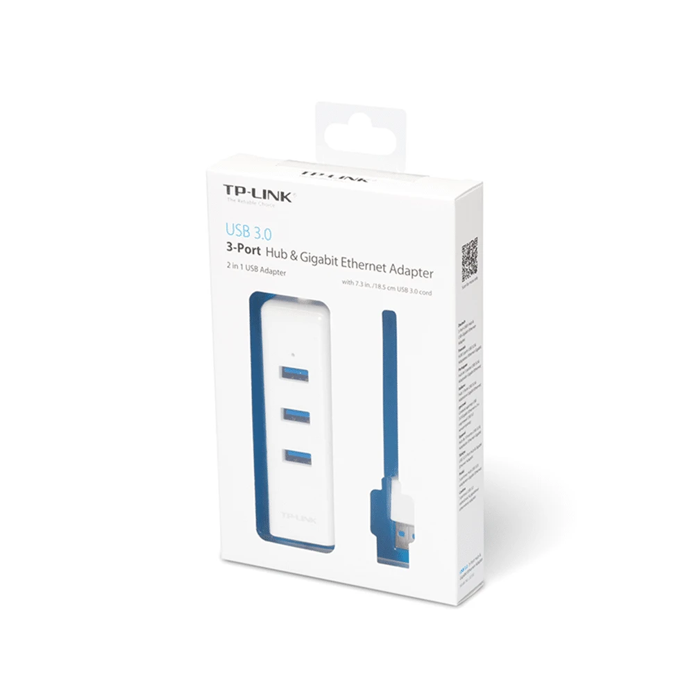 محول TP-Link USB 3.0 3-Ports HUB وGigabit Ethernet