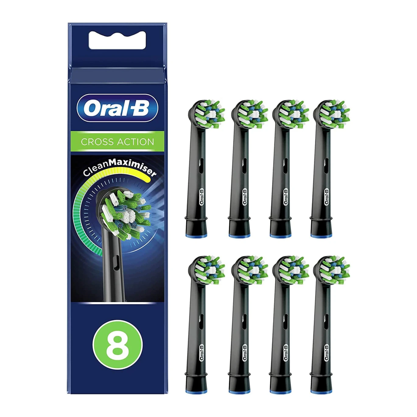 رؤوس فرشاة الأسنان الكهربائية Oral-B CrossAction بتقنية CleanMaximiser - عبوة من 8 قطع باللون الأسود