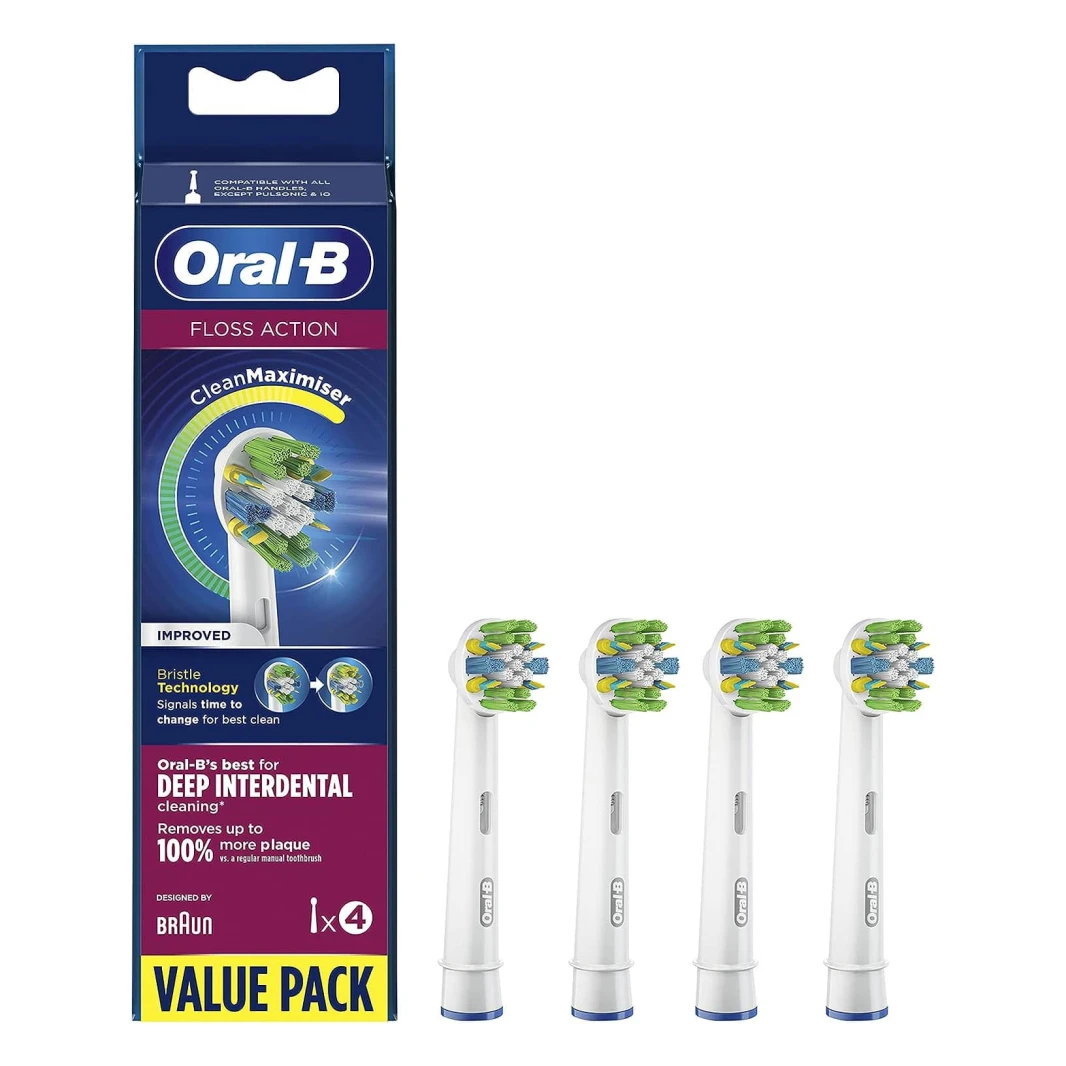 رؤوس فرشاة الأسنان الكهربائية Oral-B Floss Action بتقنية CleanMaximiser – عبوة من 4 قطع