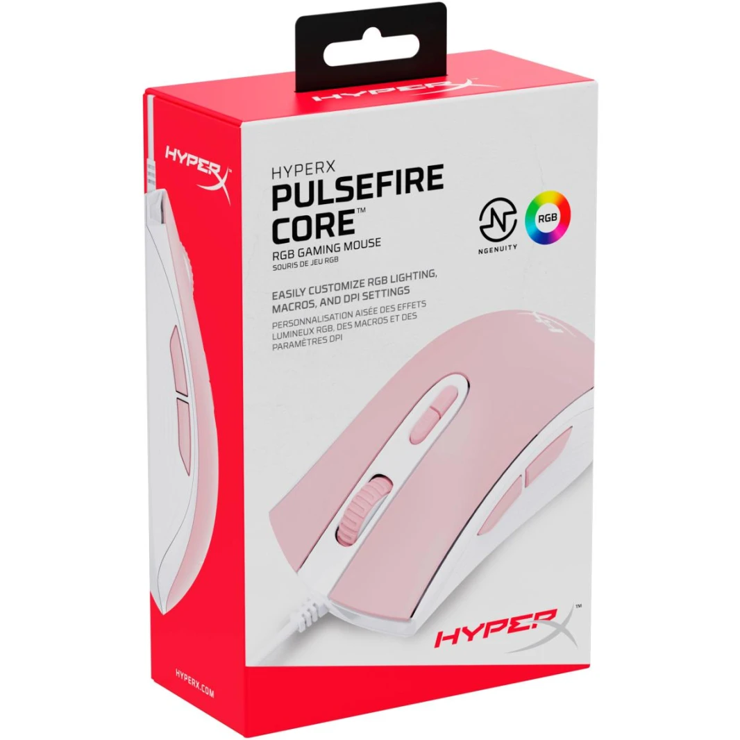 ماوس الألعاب HyperX Pulsefire Core (أبيض-وردي) بدقة 6200 نقطة في البوصة مع 7 أزرار قابلة للبرمجة - RGB