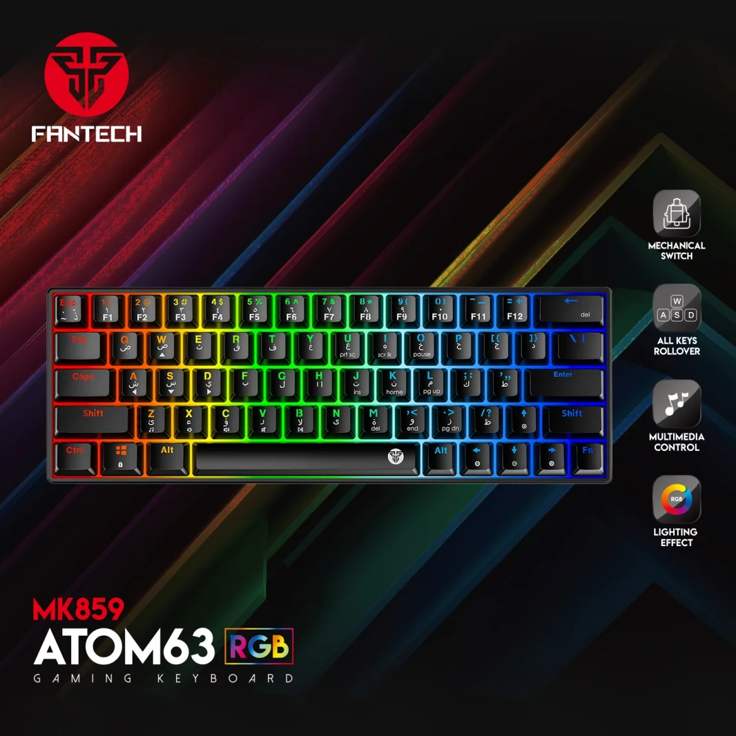 لوحة مفاتيح ميكانيكية Fantech Atom63 MK859 RGB باللغة العربية/الإنجليزية
