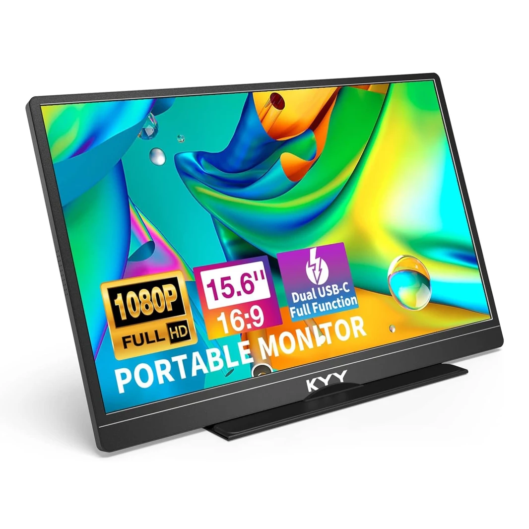 شاشة KYY K3-2 المحمولة مقاس 15.6 بوصة بدقة FHD 1080P ومنفذ USB C وHDMI