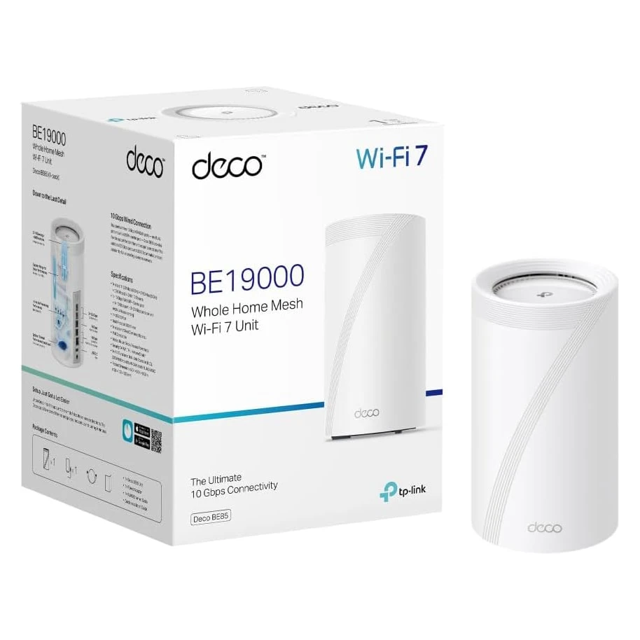 نظام TP-Link Deco BE85 BE19000 ثلاثي النطاق لشبكة WiFi 7 للمنزل بالكامل (عبوة واحدة)
