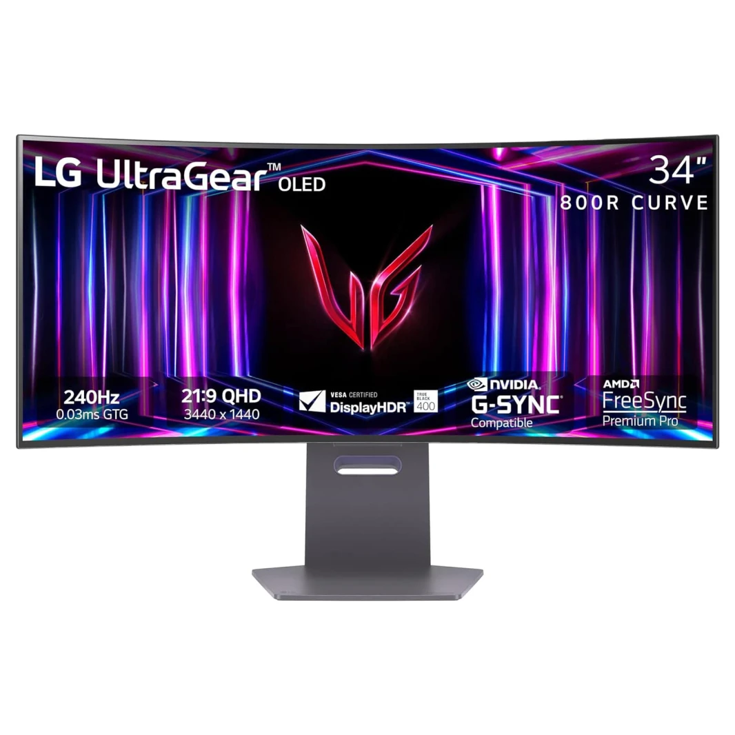 شاشة الألعاب المنحنية LG 34GS95QE-B UltraGear™ OLED مقاس 34 بوصة WQHD بمعدل تحديث 240 هرتز ووقت استجابة 0.03 مللي ثانية ومتوافقة مع G-SYNC 800R