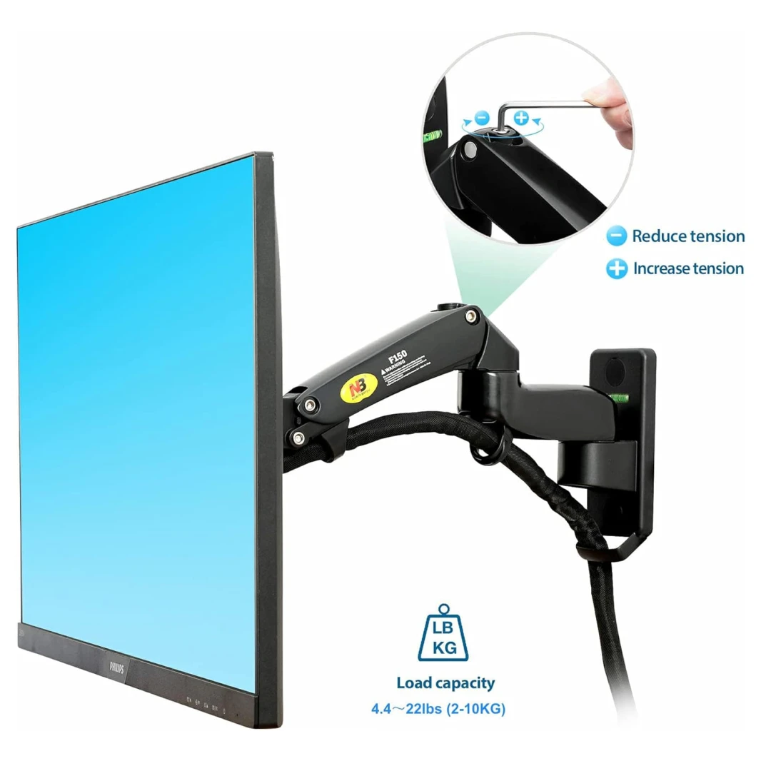 North Bayou F150 Wall Mount Monitor Arm with Gas Spring for 17-35″ Monitors