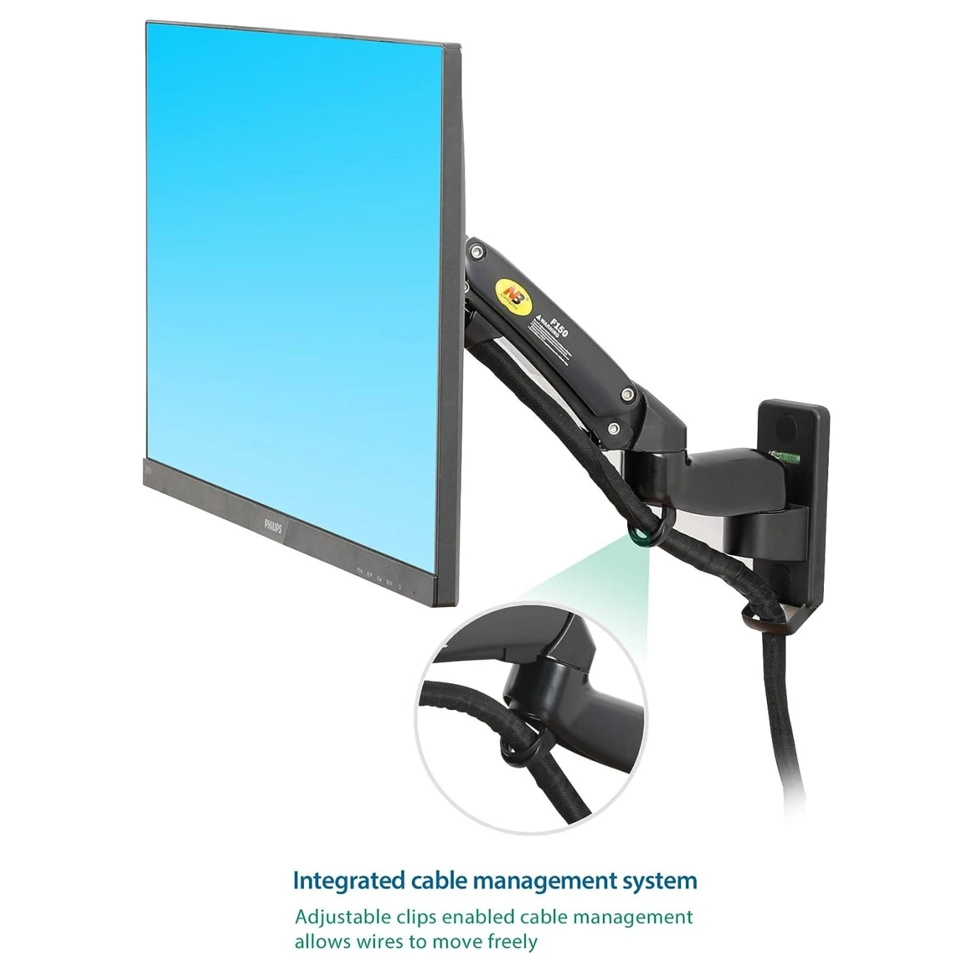 North Bayou F150 Wall Mount Monitor Arm with Gas Spring for 17-35″ Monitors