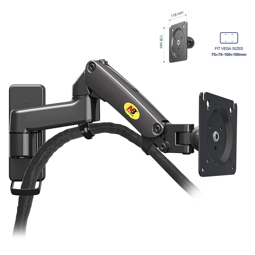 North Bayou F150 Wall Mount Monitor Arm with Gas Spring for 17-35″ Monitors