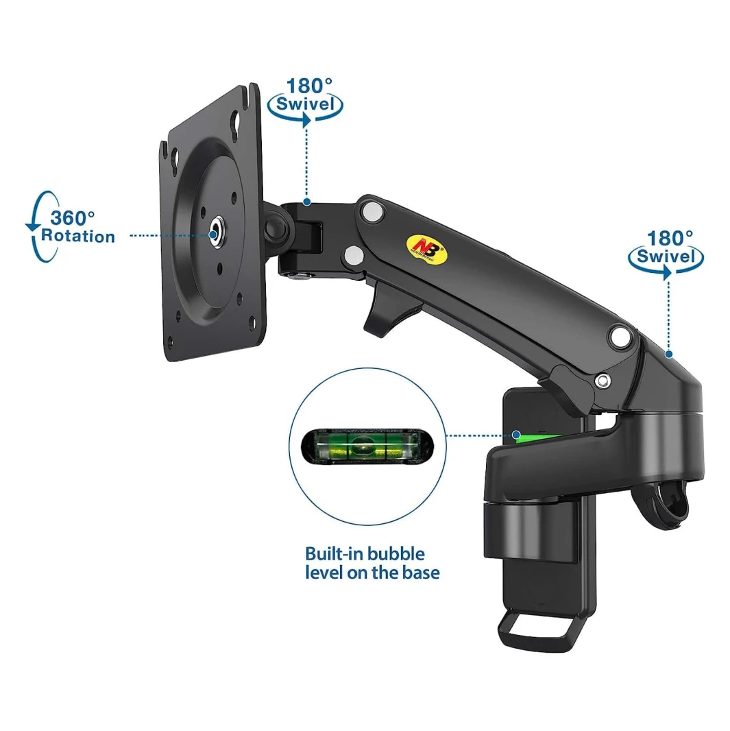 North Bayou F150 Wall Mount Monitor Arm with Gas Spring for 17-35″ Monitors