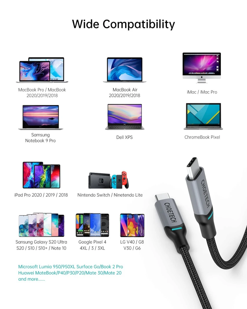 كابل Choetech USB C إلى USB C، عبوتان (100 واط)