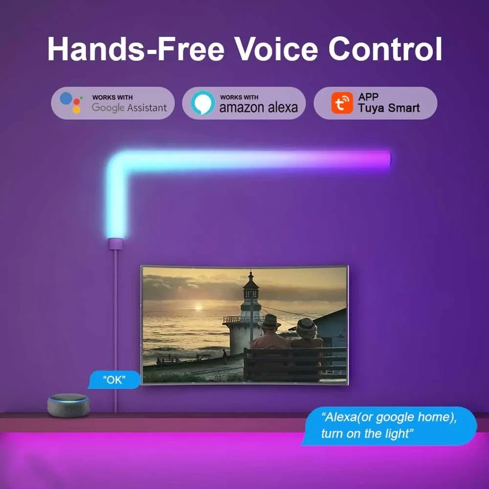 شريط إضاءة LED ذكي محيطي RGB واي فاي ذكي مع شريط إضاءة LED محيطي RGBIC Glide 4 قطع