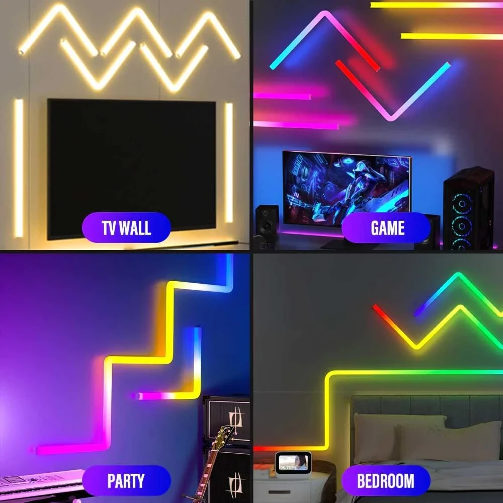 شريط إضاءة LED ذكي محيطي RGB واي فاي ذكي مع شريط إضاءة LED محيطي RGBIC Glide 4 قطع