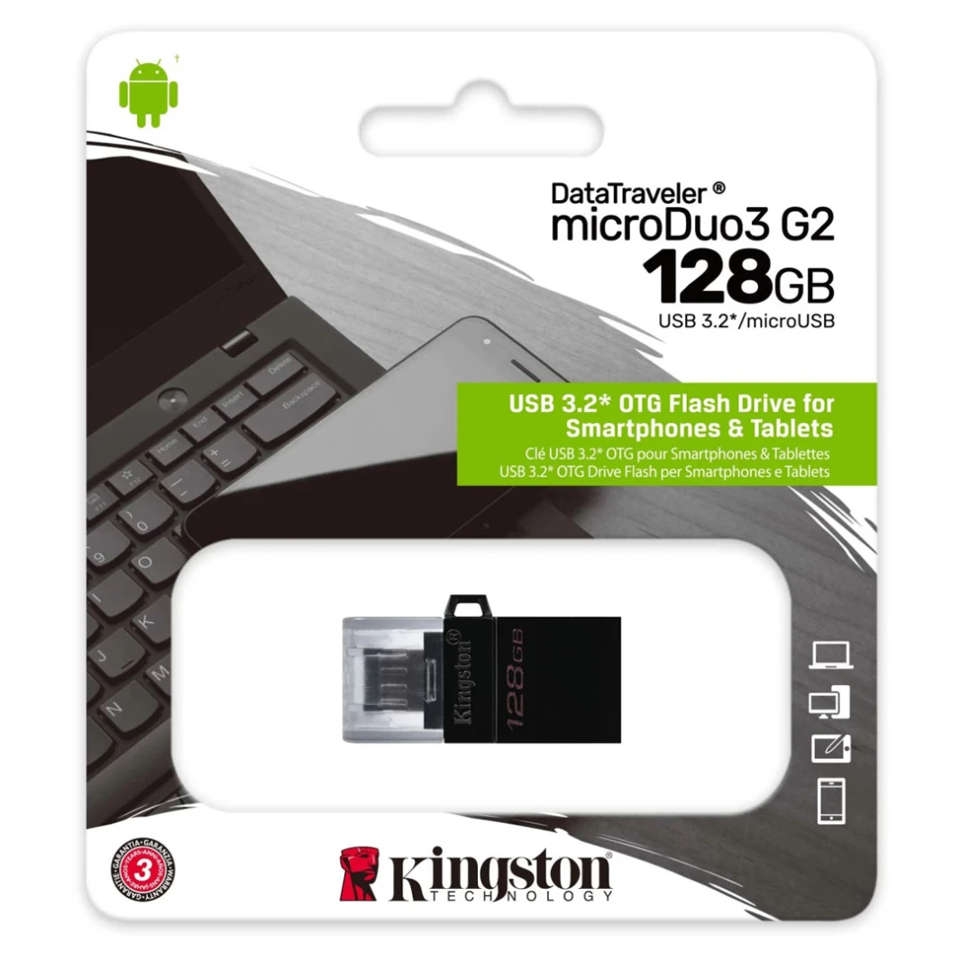 Kingston DataTraveler microDuo3 G2 128GB: ذاكرة MicroUSB مزدوجة وUSB Type-A | Android OTG
