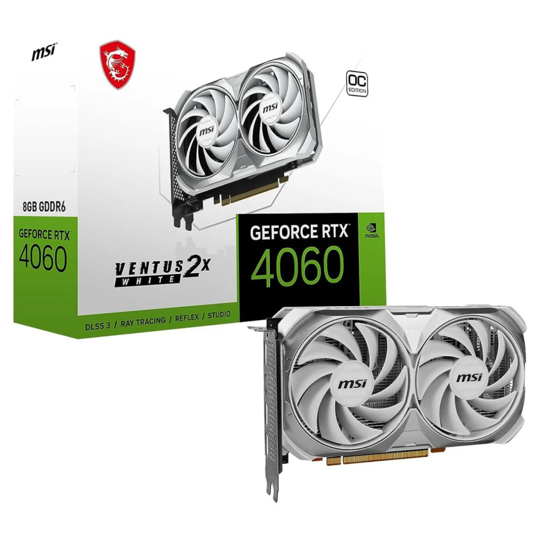 MSI Elegance باللون الأبيض: بطاقة الرسوميات GeForce RTX 4060 VENTUS 2X WHITE 8GB OC GDDR6