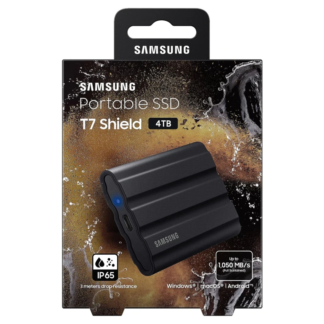SAMSUNG T7 4TB Shield: SSD محمول بمنفذ USB 3.2 | مقاوم للماء والغبار