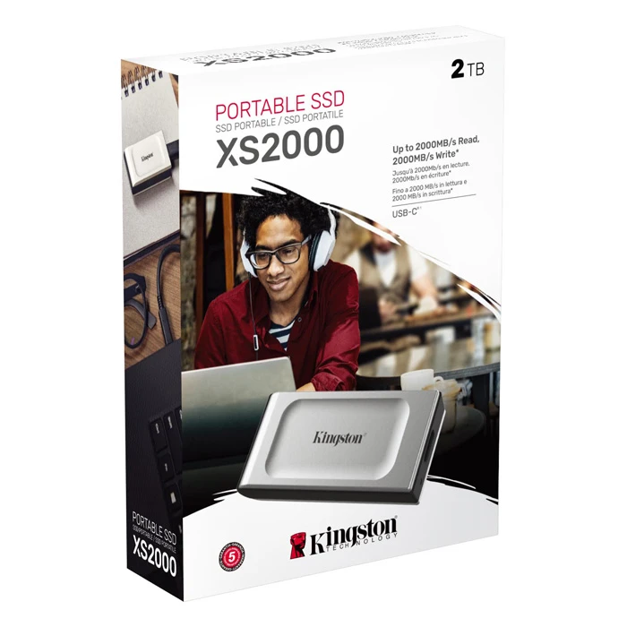 محرك أقراص الحالة الصلبة الخارجي Kingston XS2000 بسعة 2000 جيجابايت بمنفذ USB 3.2 Gen 2x2 Type-C